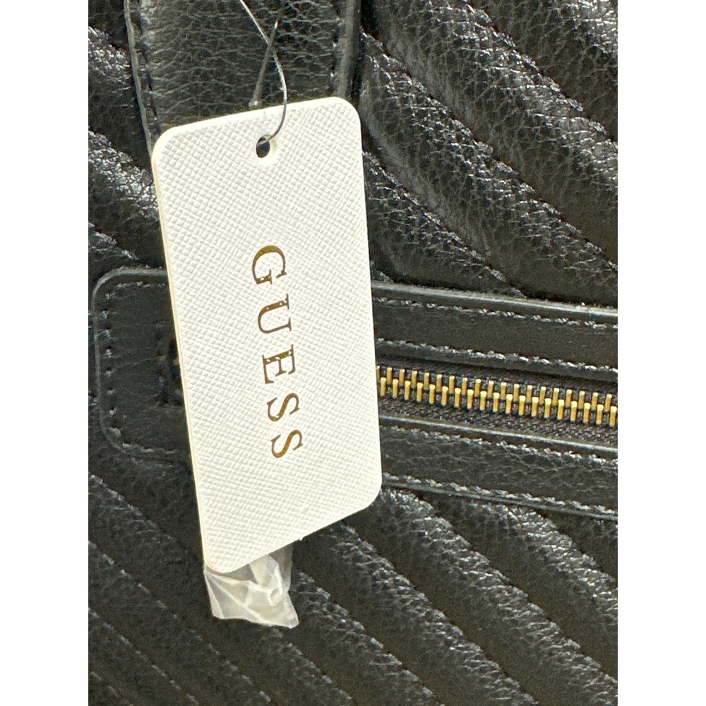 NWT Guess Silvana Satchel Black Quilted Crossbody Tote Bag Gold Hardware - Picture 5 of 6
